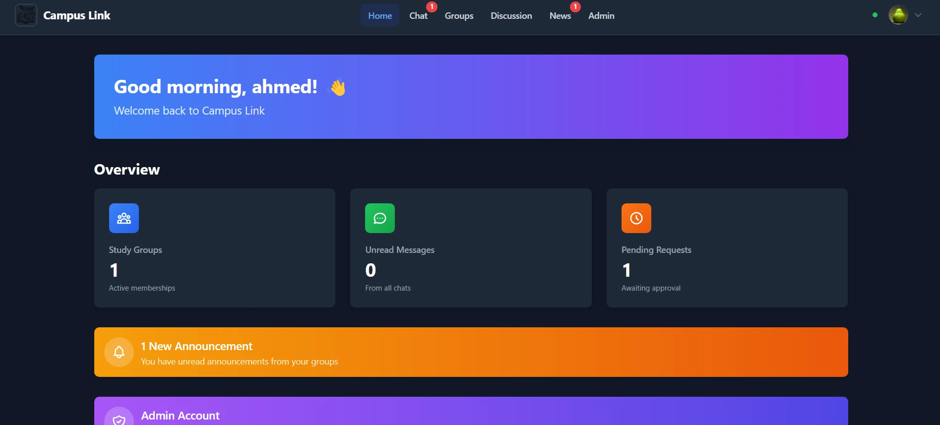 Campus Link — Student dashboard — repository screenshot