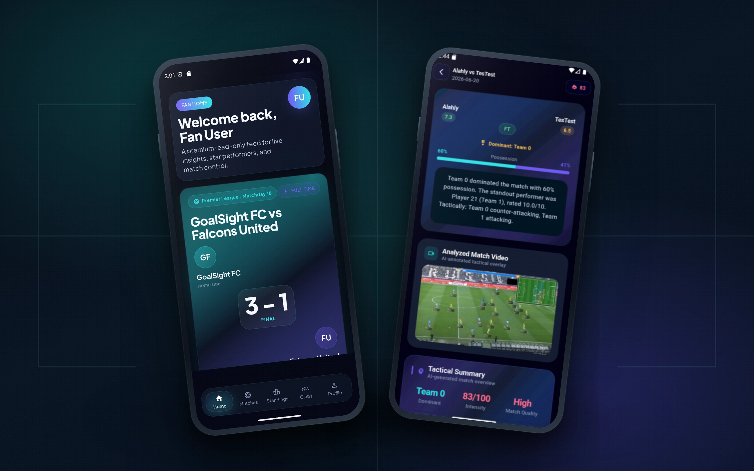 GoalSight — The application on mobile