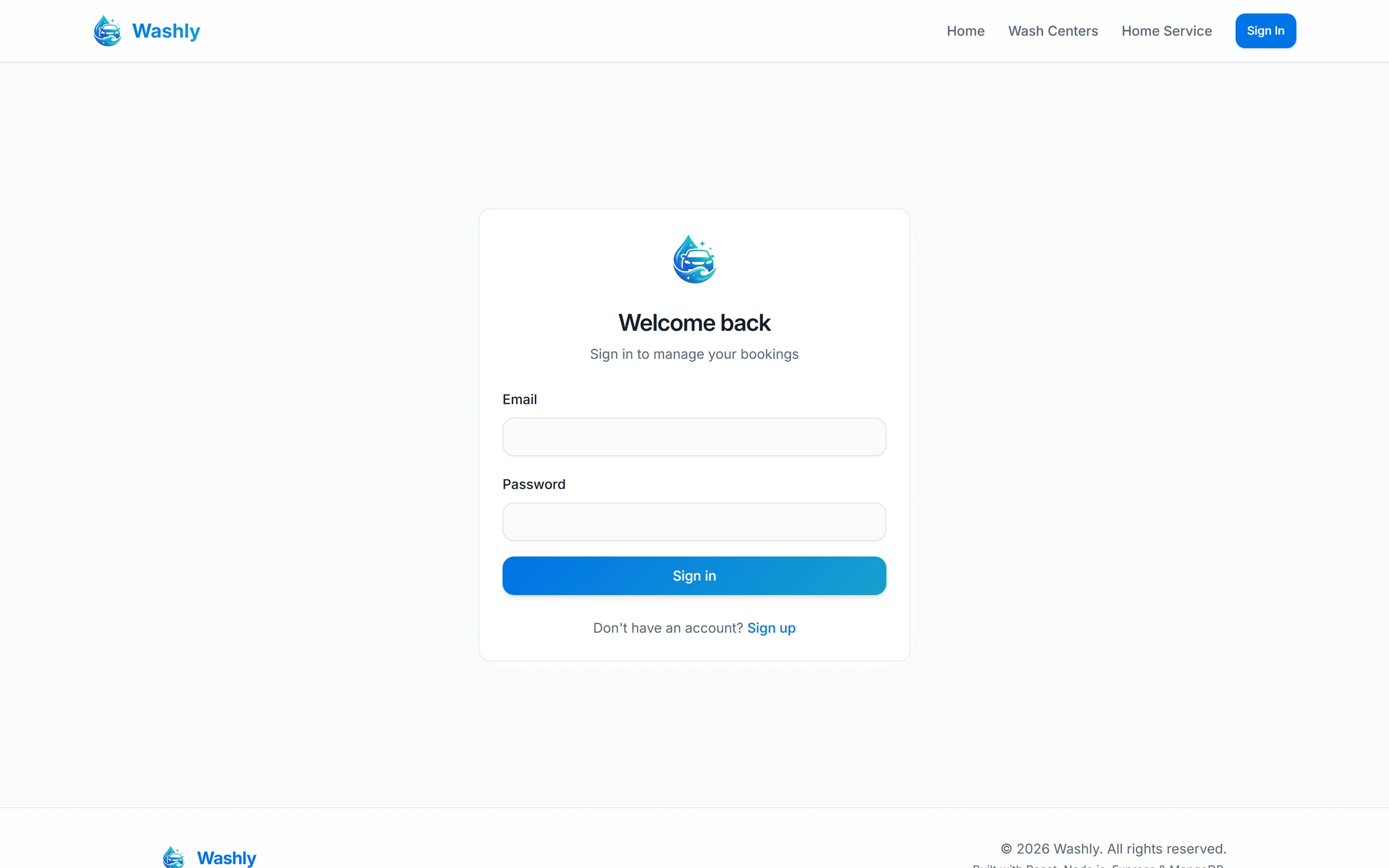 Washly — Customer sign in