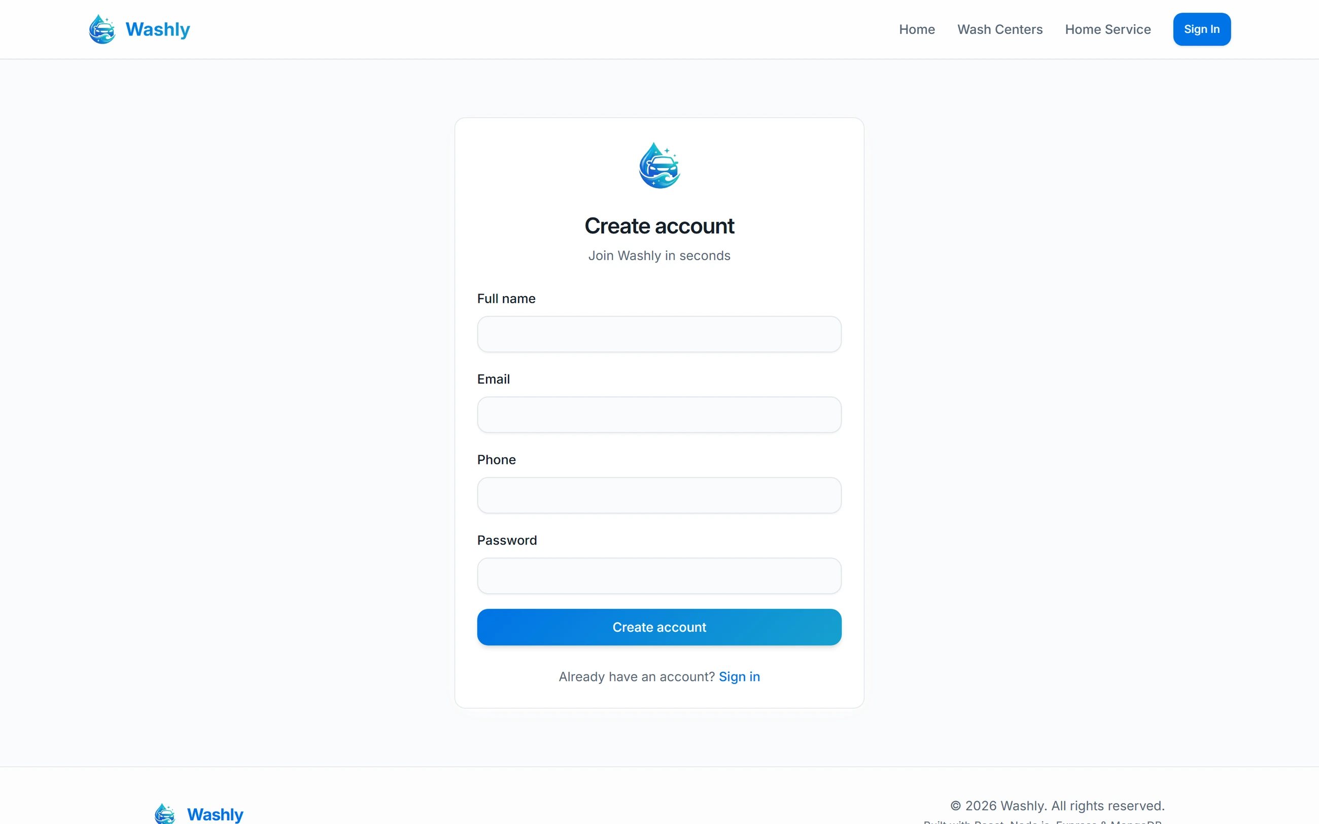 Washly — Create account